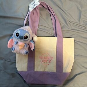 Trader Joe's pastel mini tote with Stitch Miniso keychain